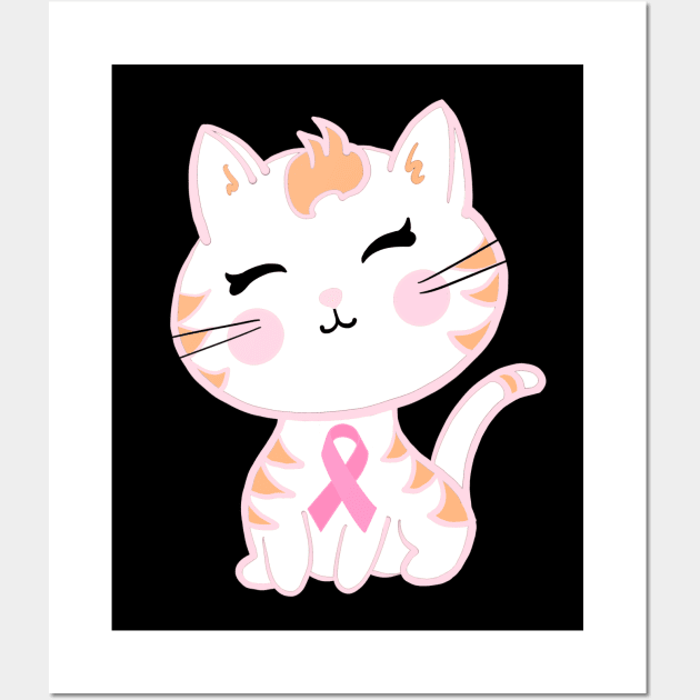 Cute Pink Ribbon Tiger Kitty Wall Art by tandre